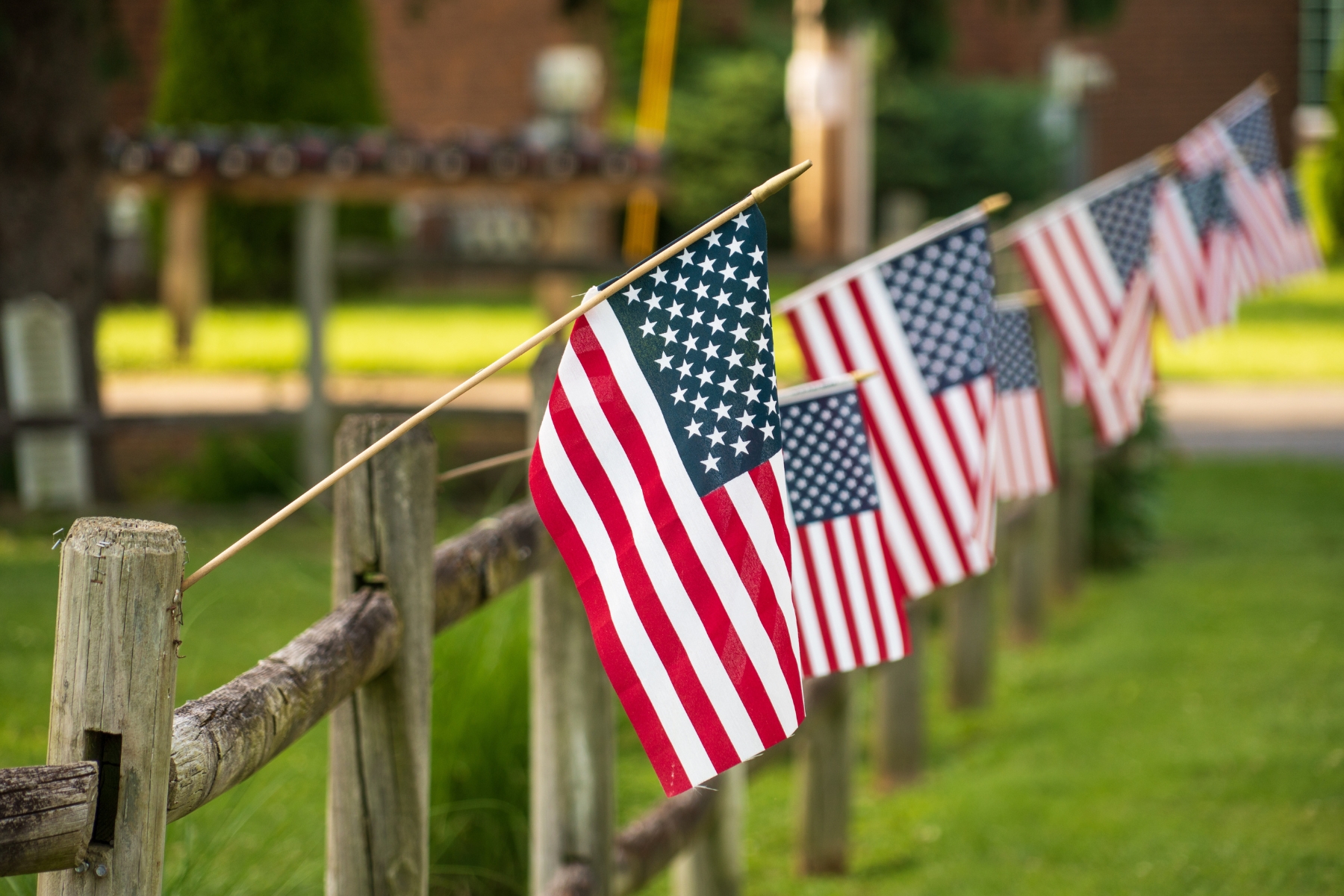 Flags on a fence
