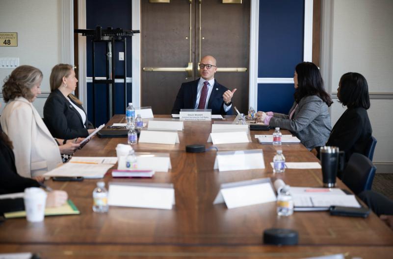 Devon Westhill, Assistant Secretary for Civil Rights at the USDA delivers some remarks during a monthly Civil Rights Huddle meeting, USDA Headquarters, Washington D.C.