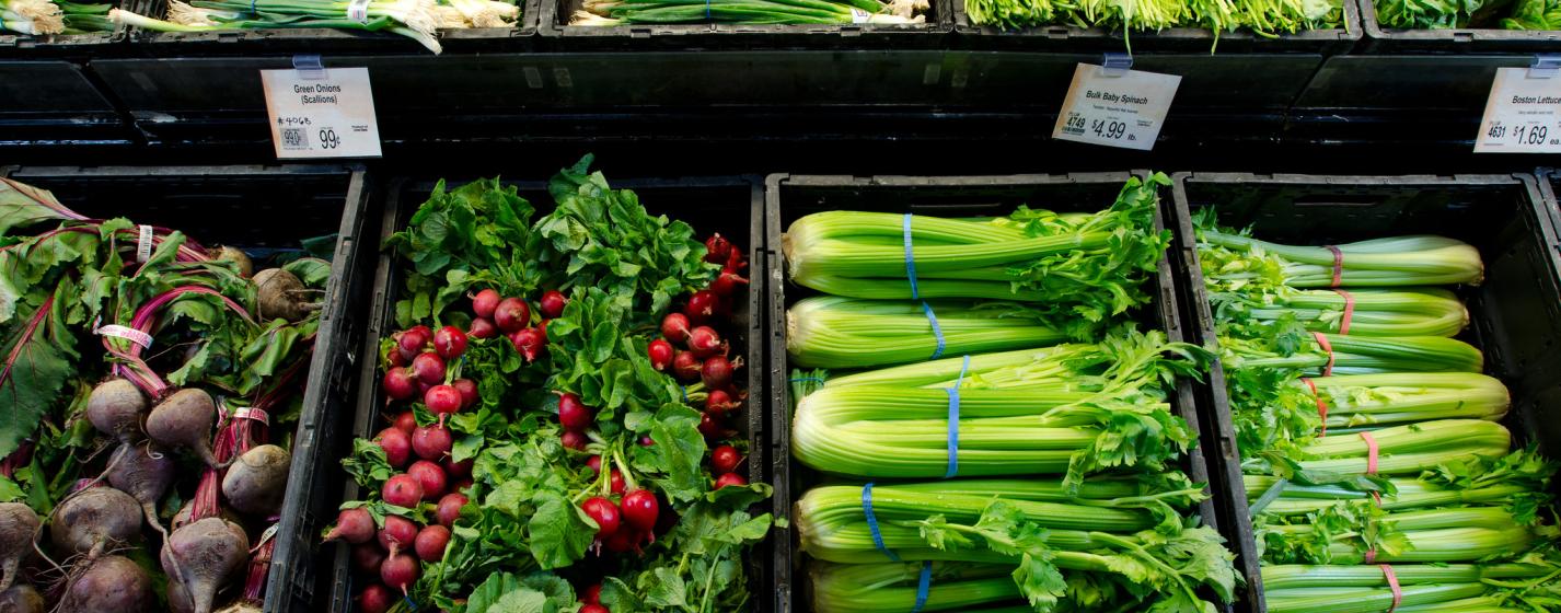 Leafy green produce at a grocery store