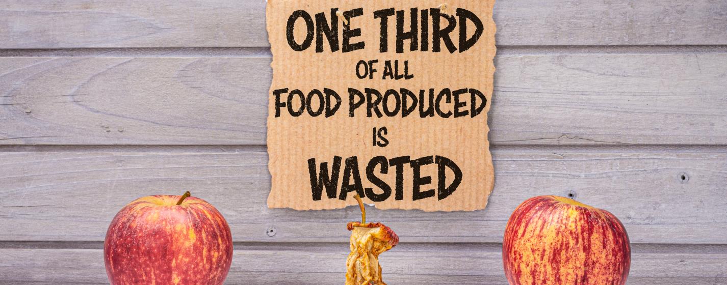 Three apples with text behind them graphic