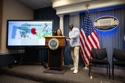 Dr. Alveda King, Senior Advisor for Faith and Community Outreach, USDA Center for Faith, and Frank D. Murphy, Founder and CEO, Churches, Community, and Schools Legacy Plan Institute at USDA Headquarters. Photo courtesy of USDA