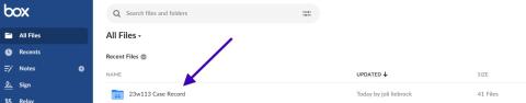 Screenshot showing Case Record file in BOX