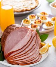 Assortment of sliced ham, eggs and Easter meals