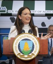 U.S. Agriculture Secretary Brooke Rollins and U.S. Health and Human Services Secretary Robert Kennedy Jr. celebrate National Ice Cream Day with ice cream provided by the International Dairy Foods Association at USDA