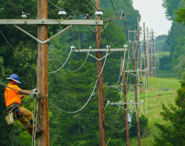 A person working on power lines