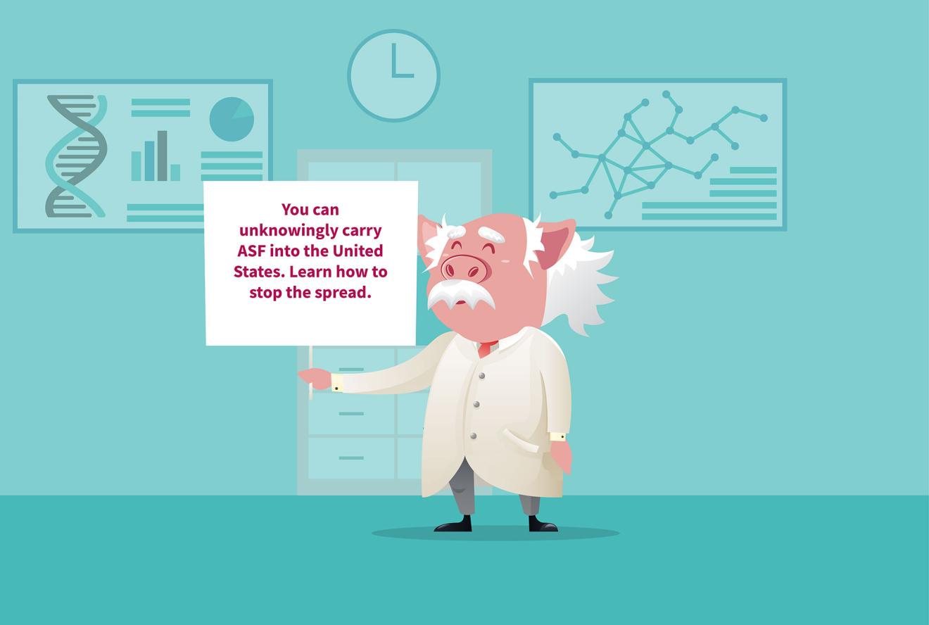Graphic showing a scientist holding a sign