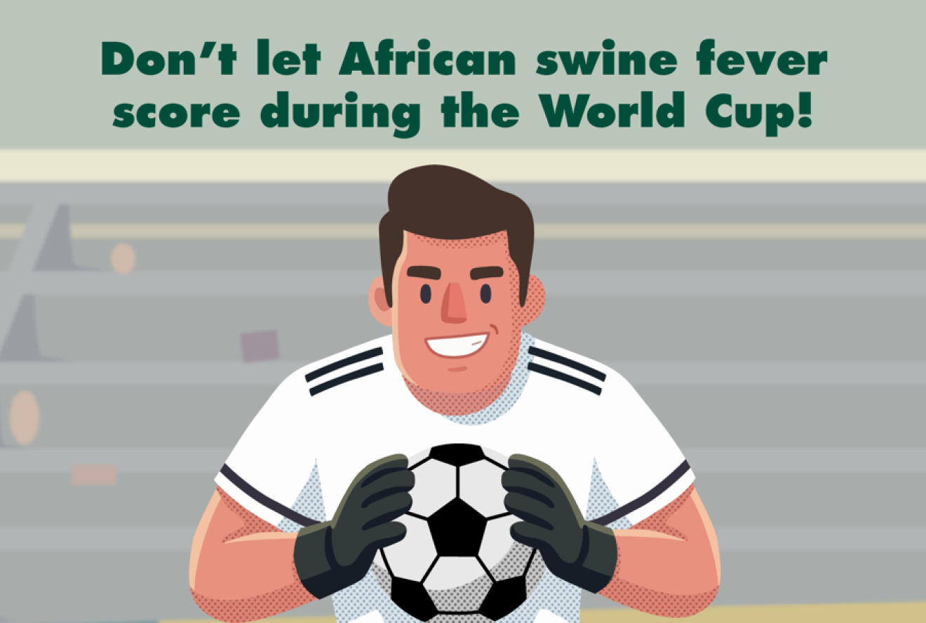 Graphic showing a player holding a soccer ball with text above his head