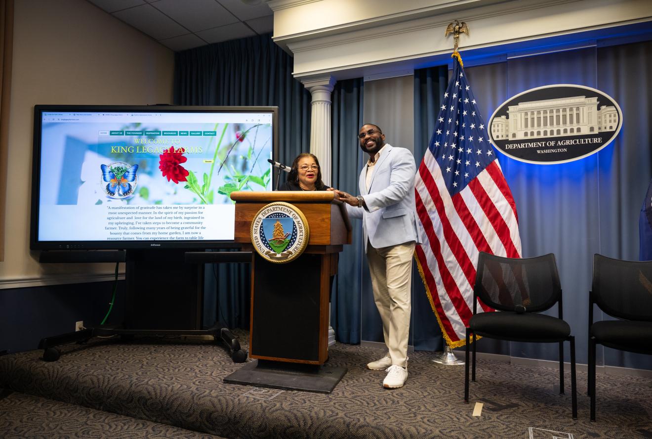 Dr. Alveda King, Senior Advisor for Faith and Community Outreach, USDA Center for Faith, and Frank D. Murphy, Founder and CEO, Churches, Community, and Schools Legacy Plan Institute at USDA Headquarters. Photo courtesy of USDA