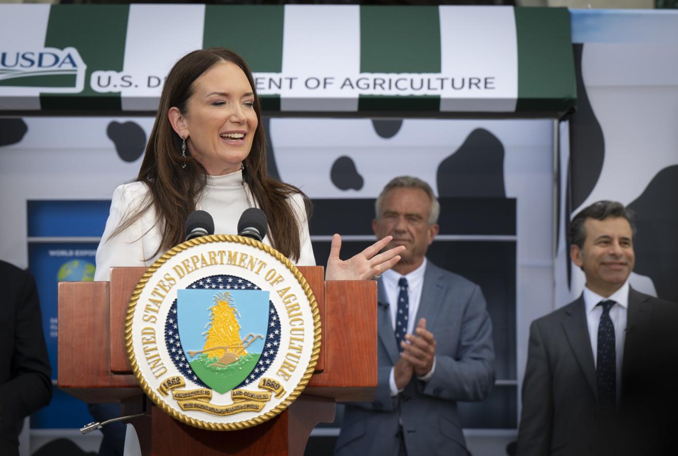 U.S. Agriculture Secretary Brooke Rollins and U.S. Health and Human Services Secretary Robert Kennedy Jr. celebrate National Ice Cream Day with ice cream provided by the International Dairy Foods Association at USDA